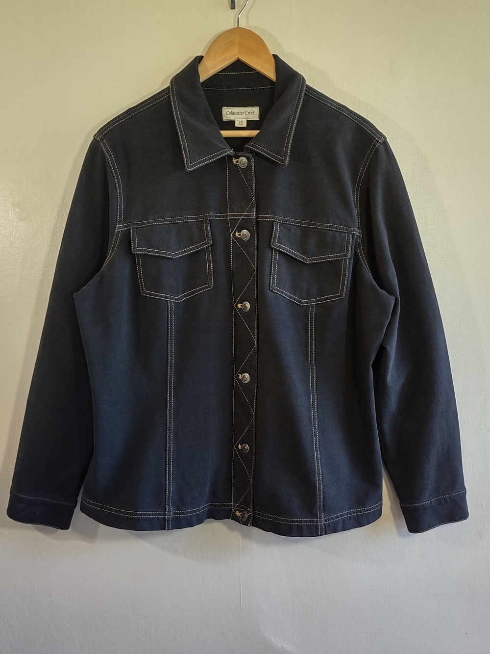 Coldwater Creek Black Jean Jacket Size 1X Stretch Denim Casual